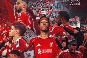 利物浦發(fā)布對(duì)陣維拉海報(bào)：范戴克、薩拉赫、埃基蒂克、索博出鏡