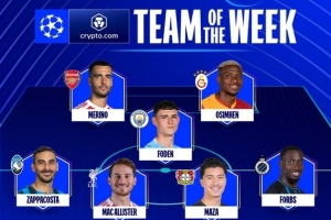 歐足聯(lián)官方本輪歐冠最佳陣：福登、梅里諾領(lǐng)銜，諾伊爾在列