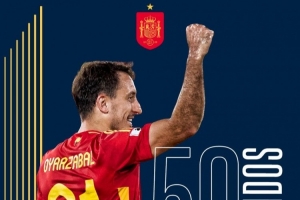 奧亞薩瓦爾迎西班牙國(guó)家隊(duì)50場(chǎng)里程碑，前49場(chǎng)19球10助攻+1冠軍