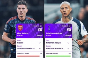 即將對決！英超關鍵數(shù)據(jù)對比：約克雷斯僅禁區(qū)內觸球多于里沙利松