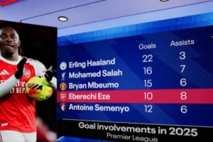 埃澤今年英超參與18球，同期僅少于哈蘭德、薩拉赫、姆伯莫