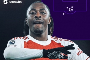 埃澤6射4正3進(jìn)球領(lǐng)跑本輪，也是英超歷史北倫敦德比首位戴帽球員