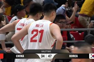 半場-廖三寧10分 李賢重6記3分獨(dú)砍20分 中國男籃34-47落后韓國