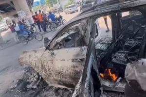 萬幸！玉昆外援奧斯卡開車時車輛起火所幸人沒事，車子已燒成殘骸