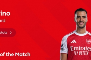 傳射建功！英超官方：梅里諾當選阿森納2-0布倫特福德全場最佳