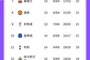 英超積分榜：阿森納依舊5分領(lǐng)跑，維拉暫升第3，水晶宮第5