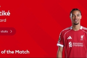 打進(jìn)兩球，官方：?；倏水?dāng)選利茲聯(lián)3-3利物浦全場(chǎng)最佳