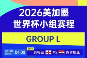 世界杯L組賽程：英格蘭vs克羅地亞6月18日4點，英格蘭均凌晨出戰(zhàn)